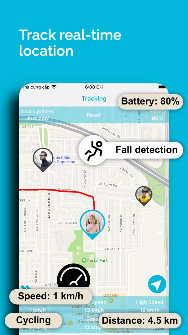 FamiGuard tracking: live location, speed and fall detection on the map