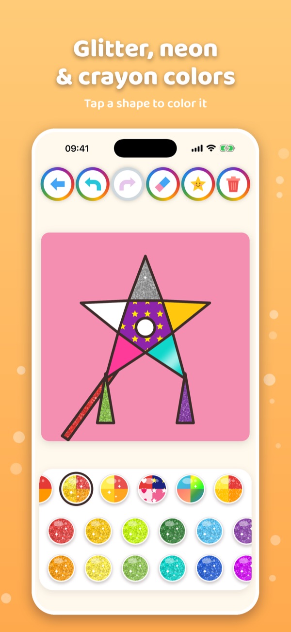Coloring a star lantern with glitter, star-pattern and neon colors